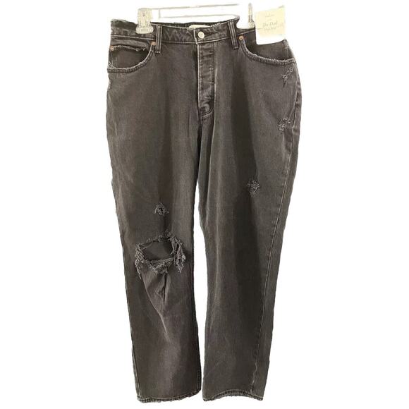 Abercrombie & Fitch The Dad High Rise Denim Curve Love Black Jeans Size 32/14 - Picture 1 of 10